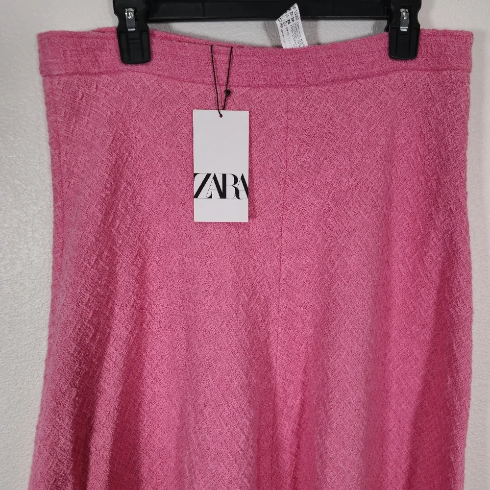 New Zara Long Textured A Line Barbie Pink Maxi Flounce Skirt 2929/469  Size XL‎ - Picture 5 of 12